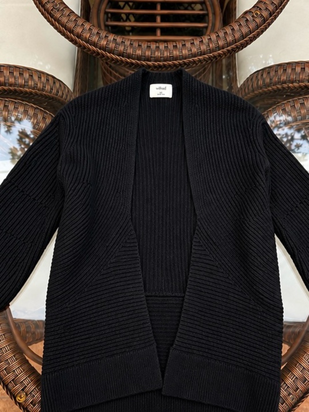 Aritzia Wilfred Black Ribbed Open Cardigan